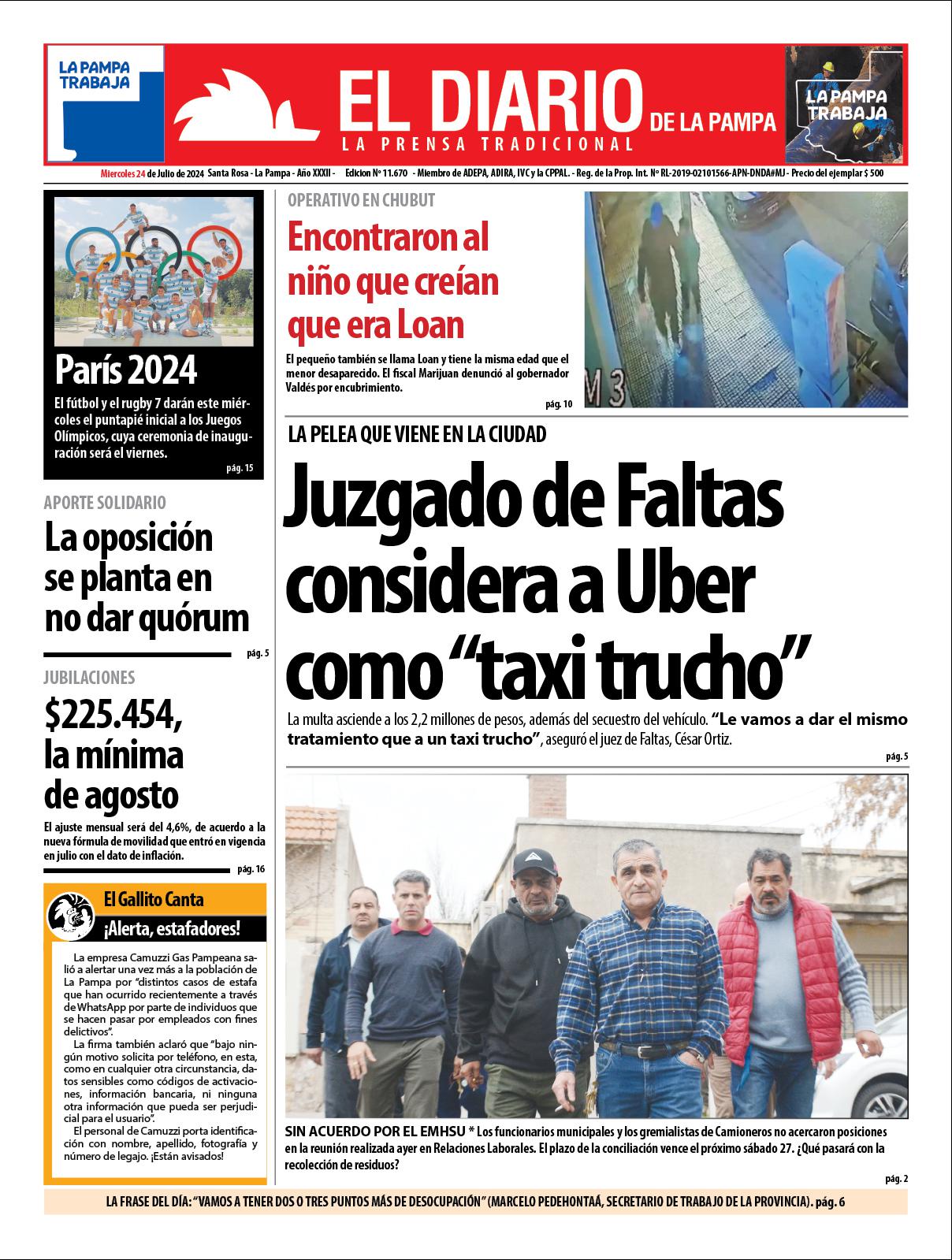 Tapa de El Diario en papel  mieacutercoles 24 de julio de 2024